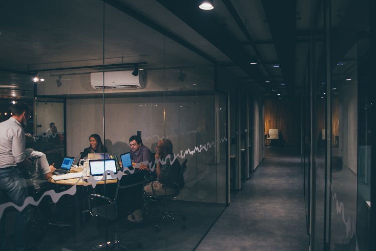 A modern office workplace with glass walls in Norwich