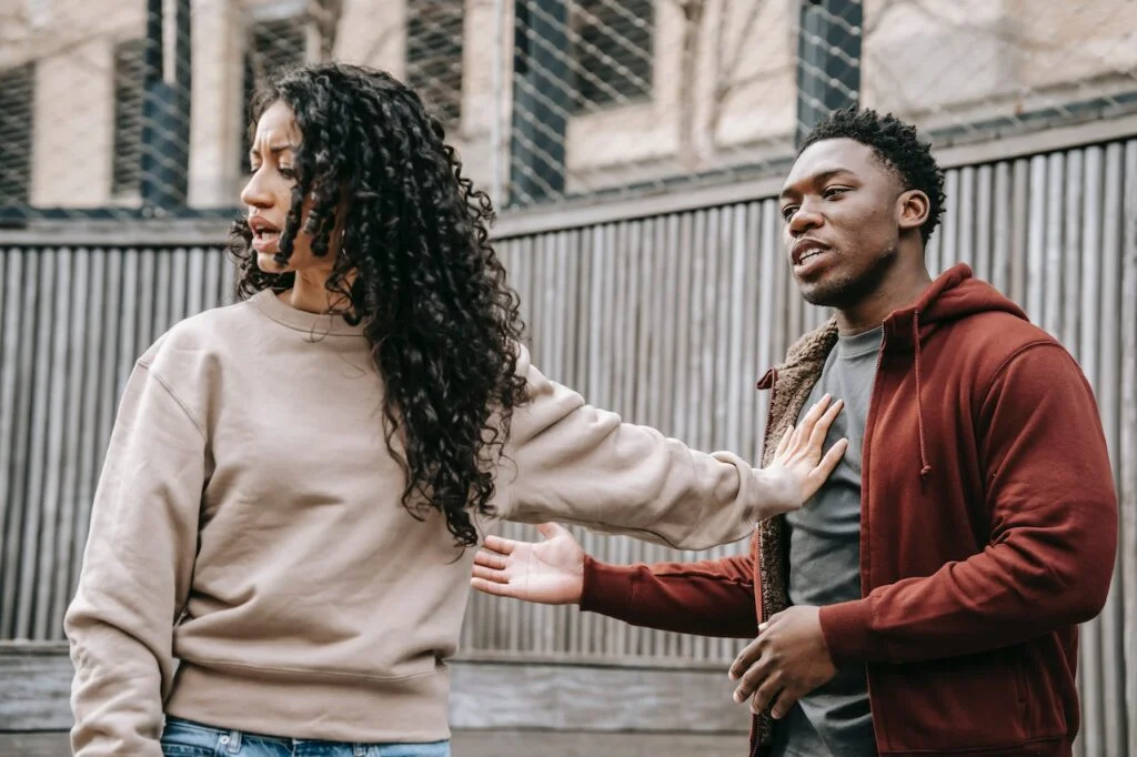 Couple arguing in Leeds Couple arguing in Leeds