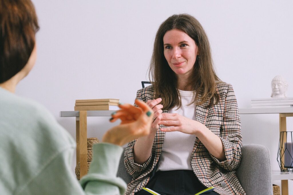 Woman in therapy session at a drug & alcohol rehab in Aberdeenshire