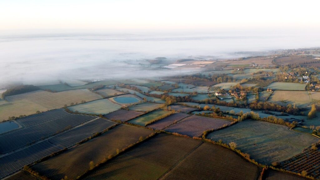 Misty view of fields