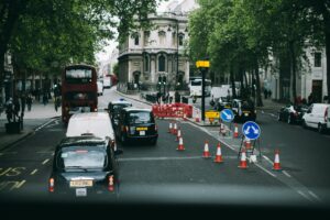 View of cars in a street in London