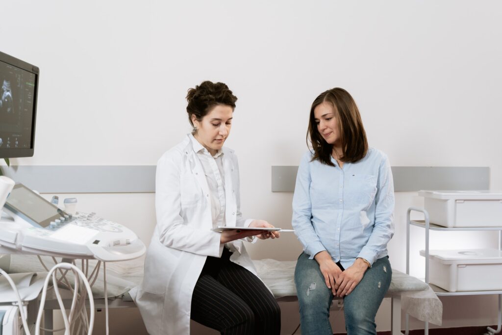 Woman at a consultation with a doctor in Warwickshire