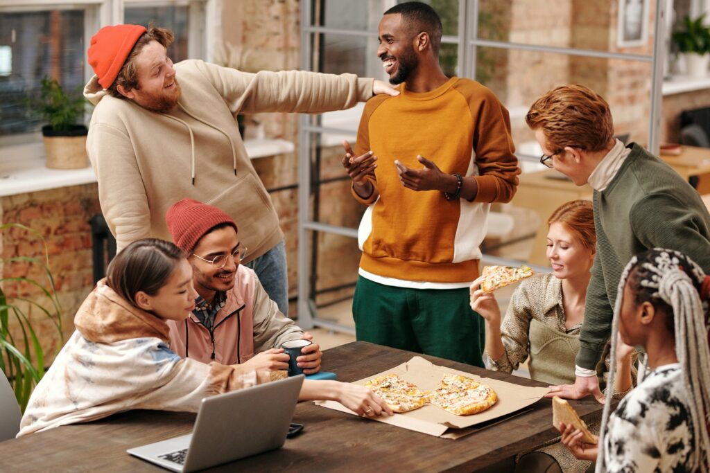 Group of people having a nice time and chatting.