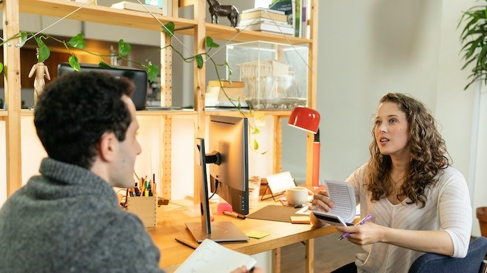 Woman and man having a conversation about rehab in Wiltshire