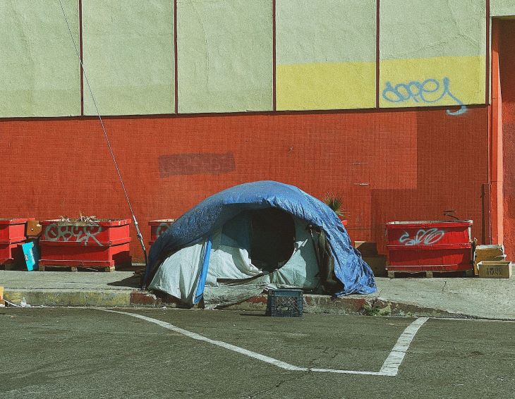 A tent on a city street