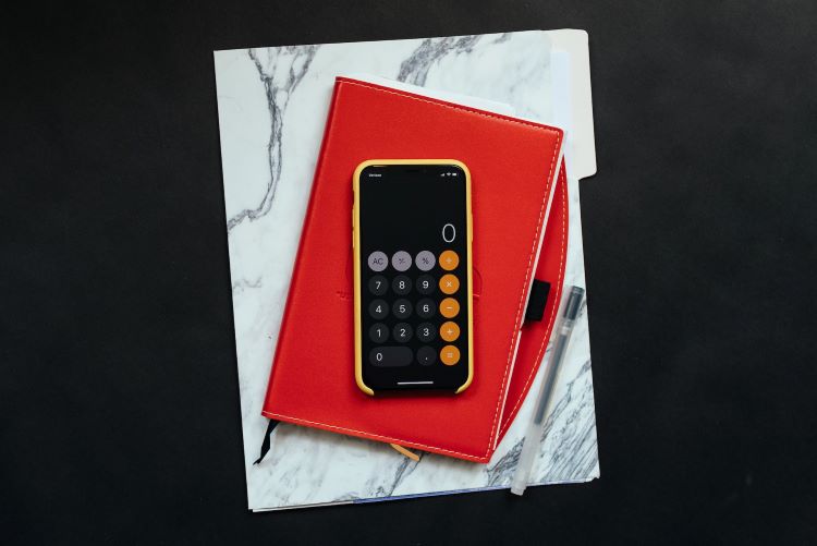 A phone calculator on a diary